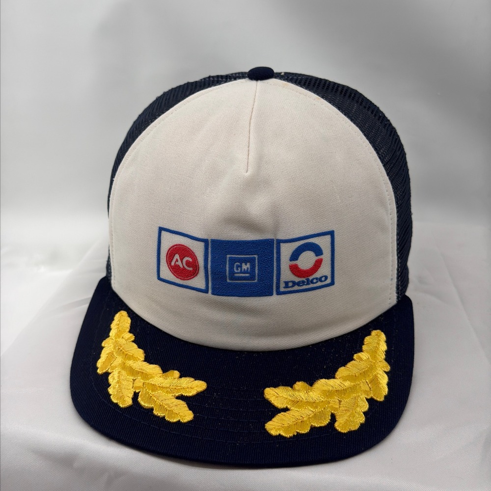 Vintage AC GM Delco Trucker Hat Made USA Gold Leaf Mesh Snapback Cap